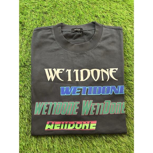 WE11DONE Multi Logo Graphic T-Shirt Black Size L Korea Streetwear Oversized Fit - Picture 9 of 9